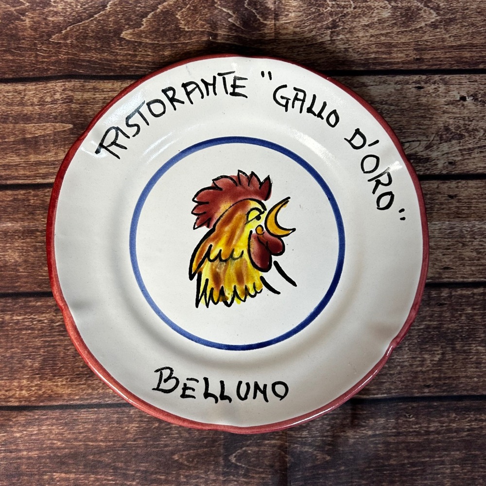 Solimene Vietri Italy Hand Painted Rooster Plate Ristorante Gallo Doro Belluno